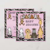 Cute Safari Animals Roze Baby Girl Shower Kaart (Voorkant / Achterkant)