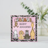 Cute Safari Animals Roze Baby Girl Shower Kaart (Staand voorkant)