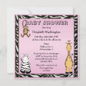 Cute Safari Animals Roze Baby Girl Shower Kaart (Achterkant)