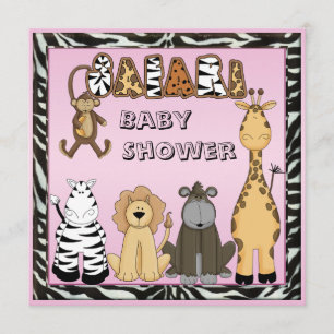 Cute Safari Animals Roze Baby Girl Shower Kaart