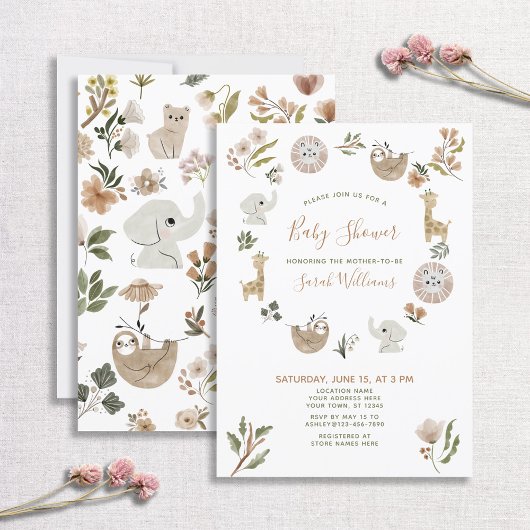 Cute Safari Animals Script Boho Baby shower Kaart