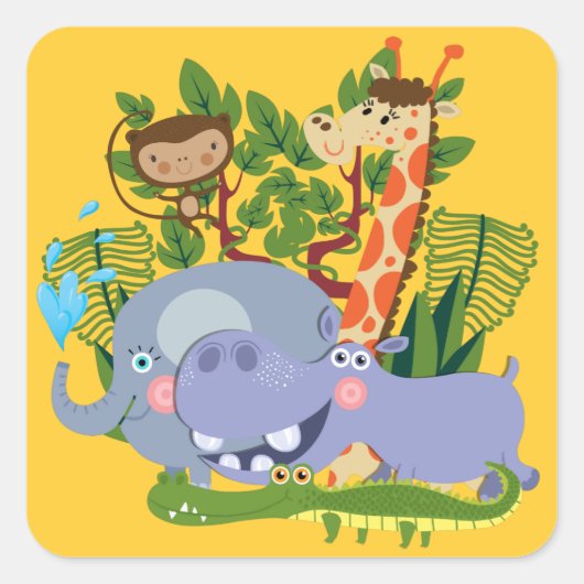 Cute Safari Animals Vierkante Sticker (Voorkant)