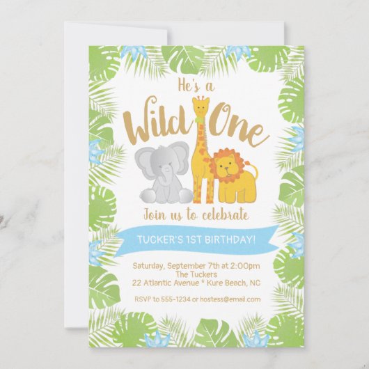 Cute Safari Animals Wild ONE 1st Birthday Kaart (Voorkant)