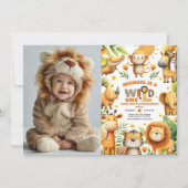 Cute Safari Animals WILD ONE 1st Birthday Photo Kaart (Voorkant)