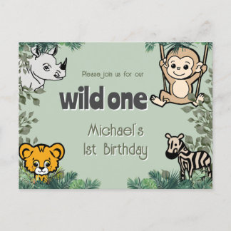 Cute Safari Animals Wild One Briefkaart