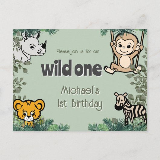 Cute Safari Animals Wild One Briefkaart (Voorkant)
