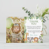 Cute Safari Animaux Anniversaire Photo Carte de re (Debout devant)