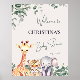 Cute Safari Animaux Baby shower Affiche de bienven