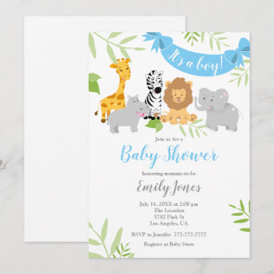 Cute Safari Animaux Baby shower Boy Invitation