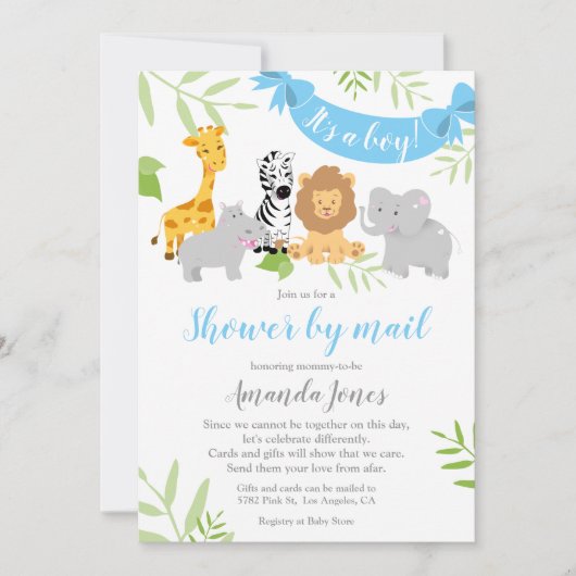 Cute Safari Animaux Baby shower Boy Invitation (Devant)
