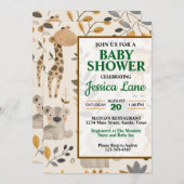 Cute Safari Animaux Baby shower Invitation (Devant / Derrière)