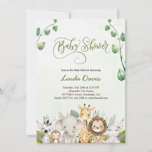 Cute Safari Animaux Baby shower Invitation