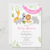 Cute Safari Animaux Baby shower Invitation fille (Devant)