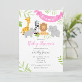 Cute Safari Animaux Baby shower Invitation fille (Debout devant)