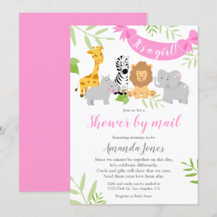 Cute Safari Animaux Baby shower Invitation fille