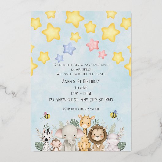 Cute Safari Baby Animals Birthday Invitation (Recto)