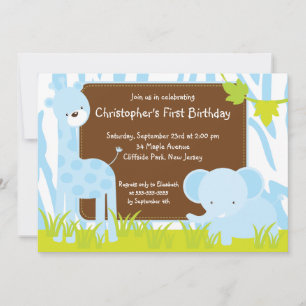 Cute Safari Baby Animals Birthday Party Invitation Kaart