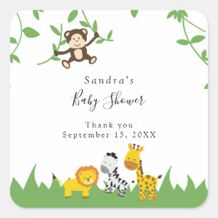 Cute Safari Baby shower Achtergrond Oerwouden Vierkante Sticker