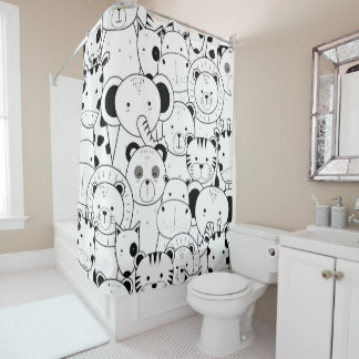 Cute Safari Cartoon Black en White Shower Curtain Douchegordijn