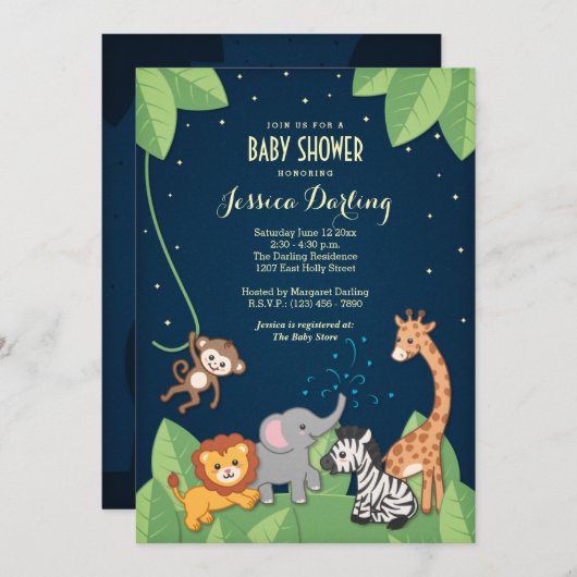 Cute Safari Dieren Baby Shower Uitnodigingen (Voorkant / Achterkant)