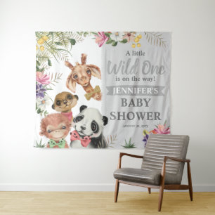 Cute Safari Dieren Jongen Baby Shower Achtergrond Wandkleed