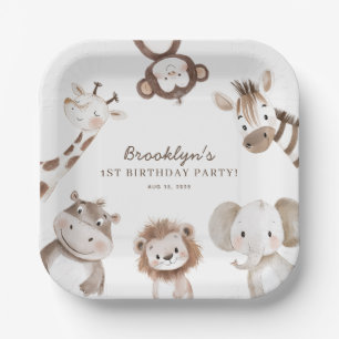 Cute Safari Dieren Jongens Verjaardagsfeestje Kind Papieren Bordje