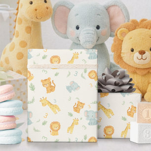 Cute Safari Dieren Jungle Kinderen Verjaardagsfees Cadeaupapier