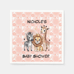 Cute Safari Dieren Roze Bloemen Meisje Baby Shower Servet