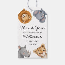 Cute Safari Dieren Verjaardagsfeestje Cadeautags