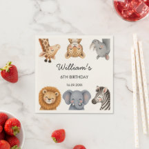 Cute Safari Dieren Verjaardagsfeestje Papieren Ser