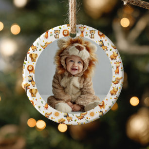Cute Safari Dieren WILD ONE 1e Verjaardag Foto Keramisch Ornament