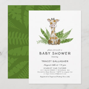 Cute Safari Giraffe met Oerwoud Leaves Baby shower Kaart
