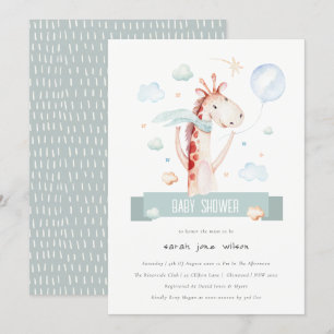 Cute Safari Giraffe Star Cloud Ballon Baby shower Kaart