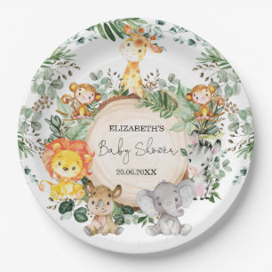 Cute Safari Greenery Oerwoud Baby Animals Shower Papieren Bordje