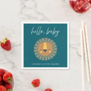 Cute Safari Hello Baby Leeuw Blauwe Baby Shower Servet