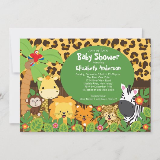 Cute Safari Jungle Animals Baby Shower Invitations (Devant)