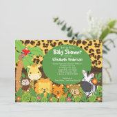 Cute Safari Jungle Animals Baby Shower Invitations (Debout devant)