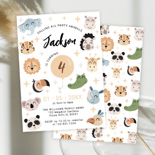 Cute Safari Jungle animaux anniversaire invitation