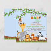 Cute Safari Jungle Animaux Baby shower Invitation (Devant / Derrière)