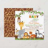 Cute Safari Jungle Animaux Baby shower Invitation (Devant / Derrière)