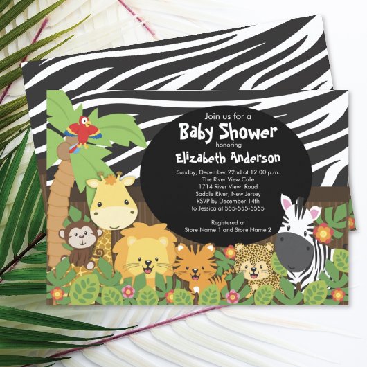 Cute Safari Jungle Animaux Baby Shower Invitations
