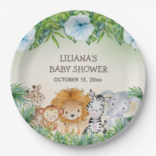 Cute Safari Jungle Dieren Jongen Baby Shower Papieren Bordje