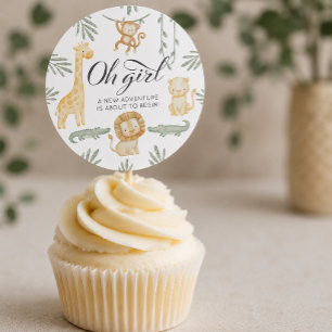 Cute Safari Jungle Oh Girl Cupcake Topper Ronde Sticker