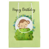 Cute Safari Monkey Happy Birthday Medium Cadeauzakje (Achterkant)