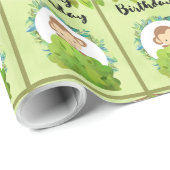 Cute Safari Monkey Happy Birthday Pattern Cadeaupapier (Rol Hoek)