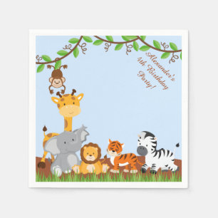 Cute Safari Oerwoud Animal Birthday Paper Napkins Servetten