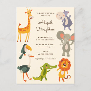 Cute Safari Oerwoud Animal Veronderd Baby shower Uitnodiging Briefkaart