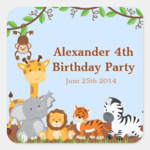 Cute Safari Oerwoud Animall Boy Birthday Stickers