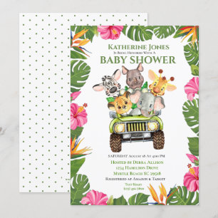 Cute Safari Oerwoud Animals Baby shower Invitation Kaart