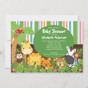 Cute Safari Oerwoud Animals Baby Shower Invitation Kaart